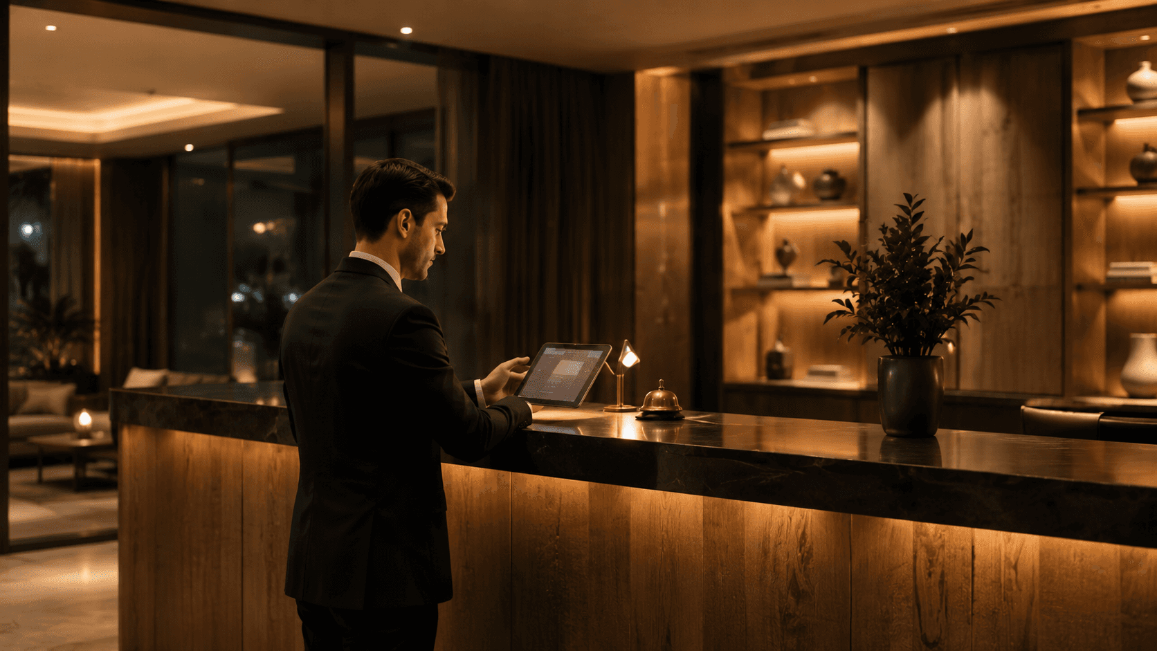 Concierge desk in a refined lobby