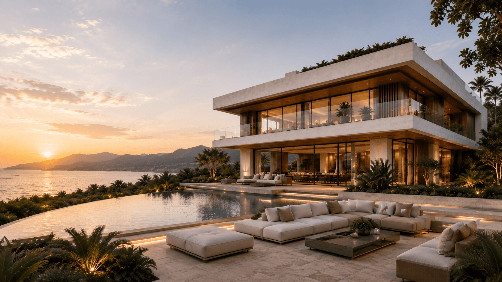 Voltaa Homes contemporary residence at sunset